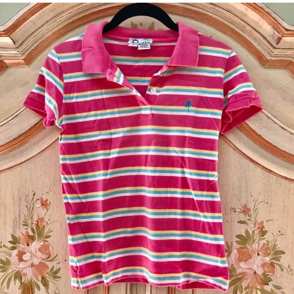 Lilly Pulitzer Pink and Green Striped Polo Size Small
